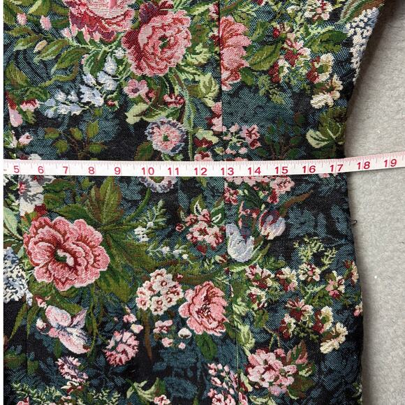 ASOS DESIGN Floral Tapestry Milkmaid Mini Dress Ribbon Detail Size 12 Coquette - Picture 7 of 11